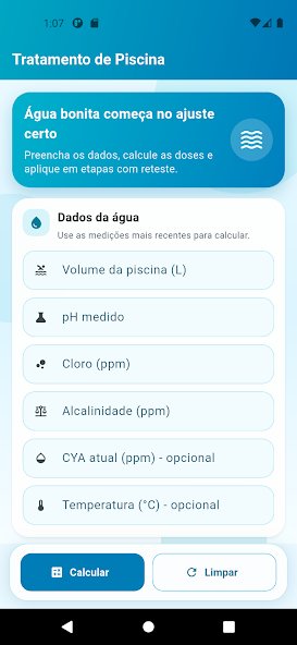 Tratamento de Piscina - Tela do aplicativo